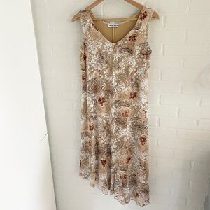 Vintage Y2K 90s Midi dress asymmetrical Mesh Lace overlay Paisley print Sz M